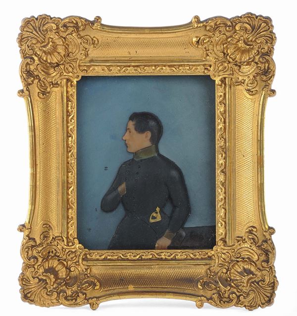 Cera policroma raffigurante profilo di Napoleone giovane ufficiale, Francia XIX secolo