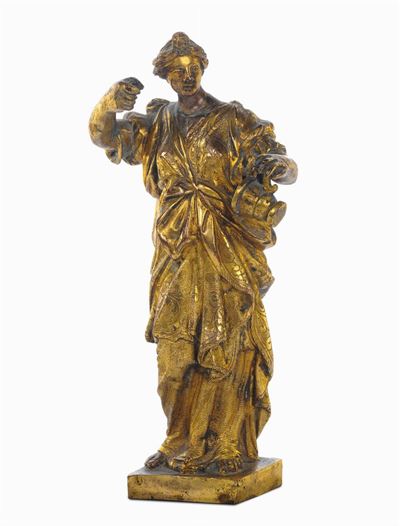 Scultura in Bronzo Dorato Raffigurante Figura Allegorica Femminile, Venezia Fine XVI Secolo