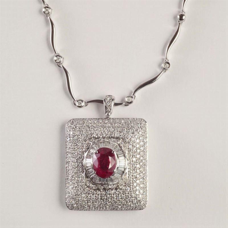 Pendente con rubino e pavé di diamanti  - Auction Silvers, Ancient and Comtemporary Jewels - Cambi Casa d'Aste