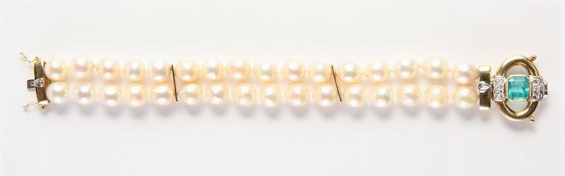 Bracciale a due fili di perle  - Asta Argenti e Gioielli Antichi e Contemporanei - Cambi Casa d'Aste