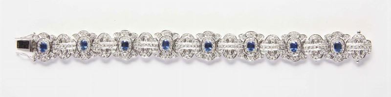 Bracciale con diamanti huit-huit e zaffiri  - Auction Silvers, Ancient and Comtemporary Jewels - Cambi Casa d'Aste