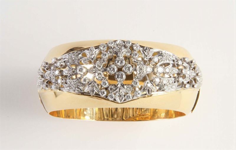 Bracciale rigido con inserto in diamanti  - Asta Argenti e Gioielli Antichi e Contemporanei - Cambi Casa d'Aste