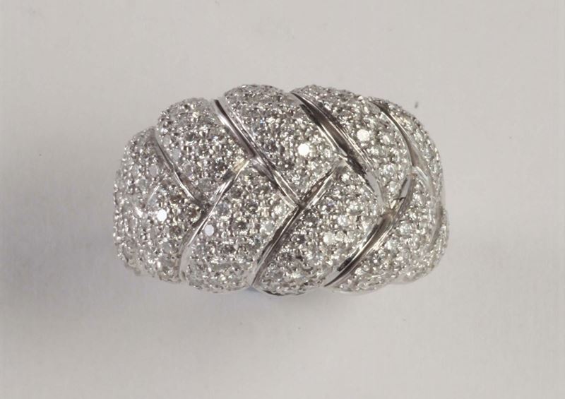 Anello a treccia con pavé di diamanti  - Auction Silvers, Ancient and Comtemporary Jewels - Cambi Casa d'Aste