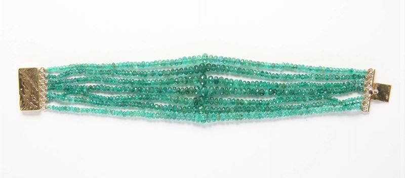 Bracciale a più fili di smerladi briolette  - Asta Argenti e Gioielli Antichi e Contemporanei - Cambi Casa d'Aste