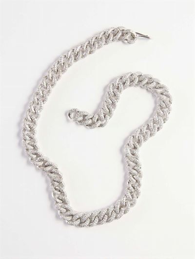 Collana a Maglie Courmette con Pavé di Diamanti, Oro Bianco 18kt