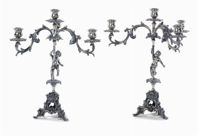 Due Candelabri a in Argento a Quattro Luci, Gr. 2800