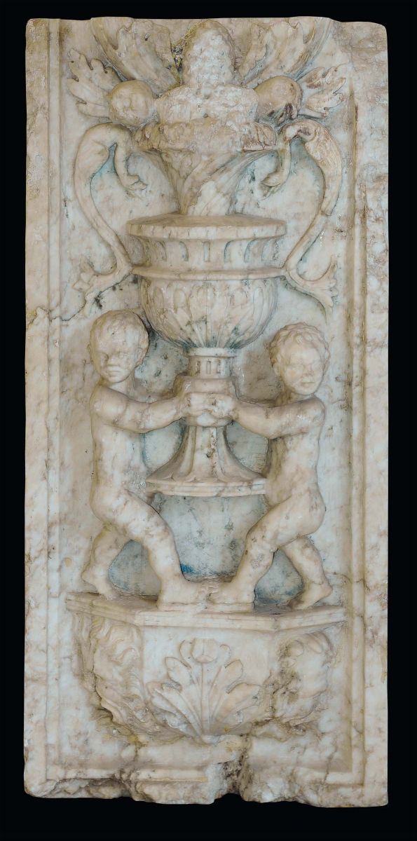 A pilaster element in sculpted white marble, central Italy 15th-16th century