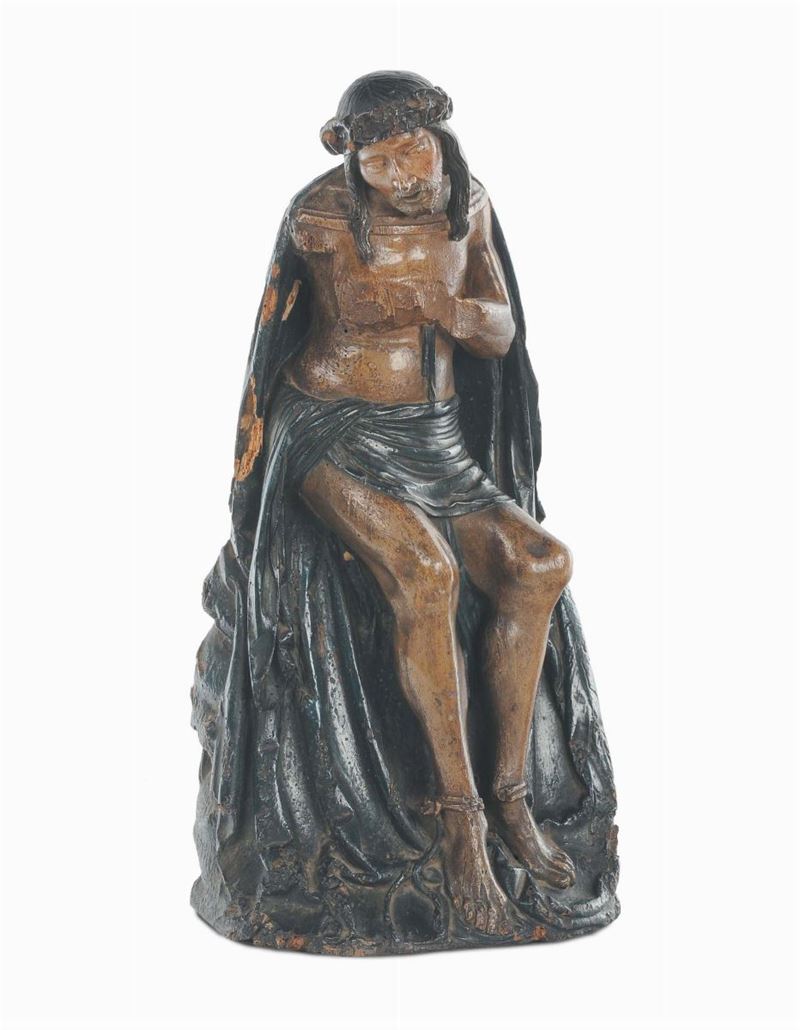 Piccola scultura in legno policromo raffigurante Ecce Homo, Italia XVII secolo  - Asta Antiquariato e Dipinti Antichi - II - Cambi Casa d'Aste