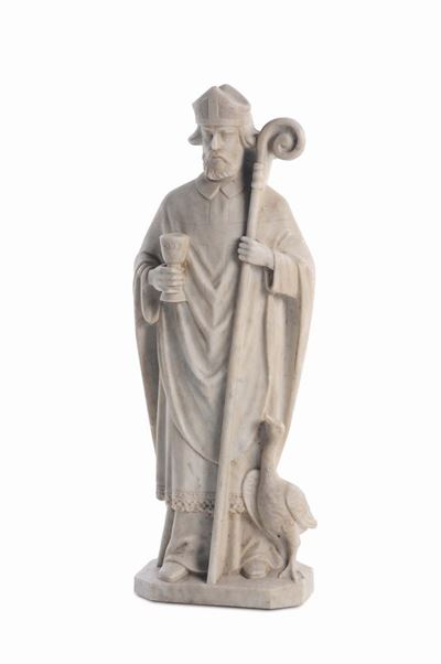 Piccola Scultura in Marmo Bianco Raffigurante Vescovo, Italia XIX Secolo