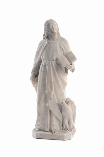 Piccola Scultura in Marmo Raffigurante San Giovanni Evangelista, Italia XIX Secolo