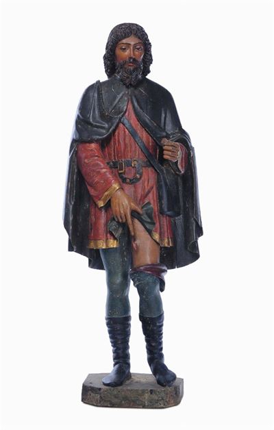 Scultura in Legno Policormo Raffigurante San Rocco, Scultore del Nord Italia XVII Secolo