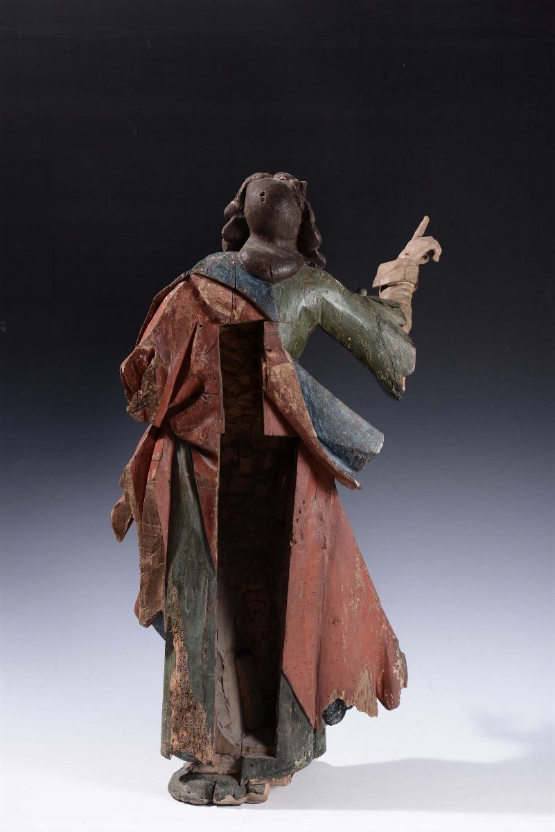 Scultura in Legno Policromo Raffigurante San Giovanni, Italia del Nord XVII Secolo