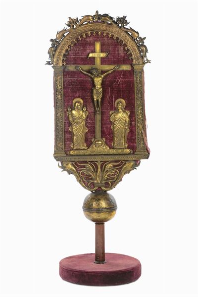 Pala Processionale in Rame Dorato con Raffigurazione di Annunciazione e Crocifissione, Venezia XV...