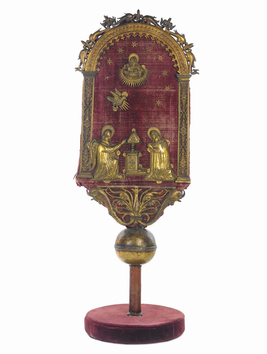 Pala Processionale in Rame Dorato con Raffigurazione di Annunciazione e Crocifissione, Venezia XV...