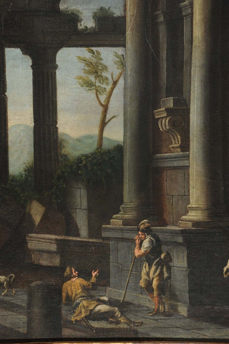 Giovani Ghisolfi (1623-1683), Attribuito Apaesaggi con Rovine e Personaggi