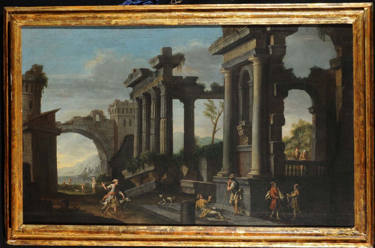 Giovani Ghisolfi (1623-1683), Attribuito Apaesaggi con Rovine e Personaggi