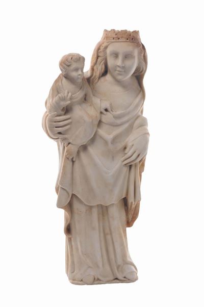 Madonna con Bambino Gotica in Marmo Bianco, Toscana XIV Secolo