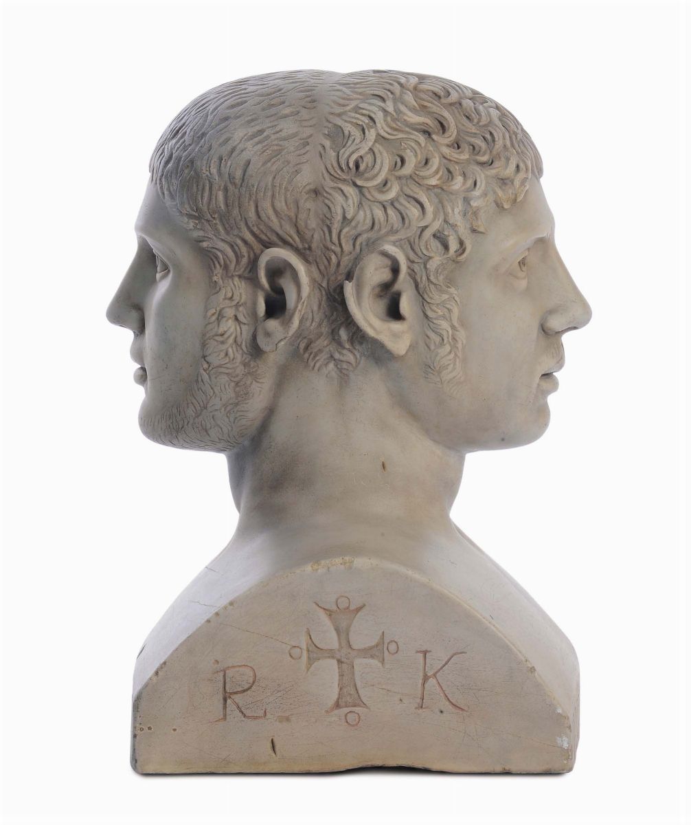 Scultura Neoclassica in Marmo Bianco Bifronte Raffigurante i Volti di Marco Aurelio Antonino (eli...