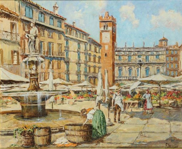 Alvaro Mairani (1913) Piazza delle Erbe a Verona, 1980