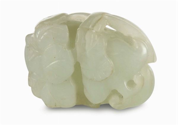 Small Celadon white jade representing fruits, China, Qing Dynasty, 19th century
