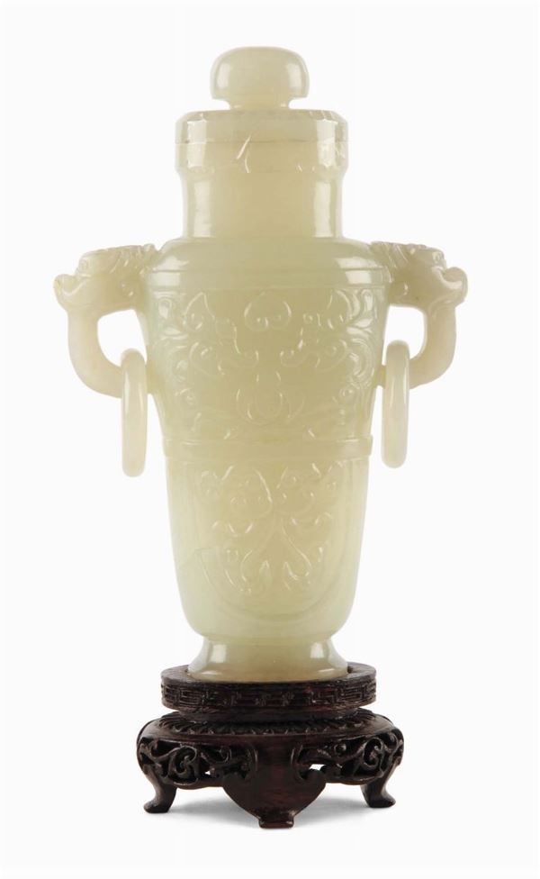 White mogul jade vase,  China, Qing Dynasty, 20th century