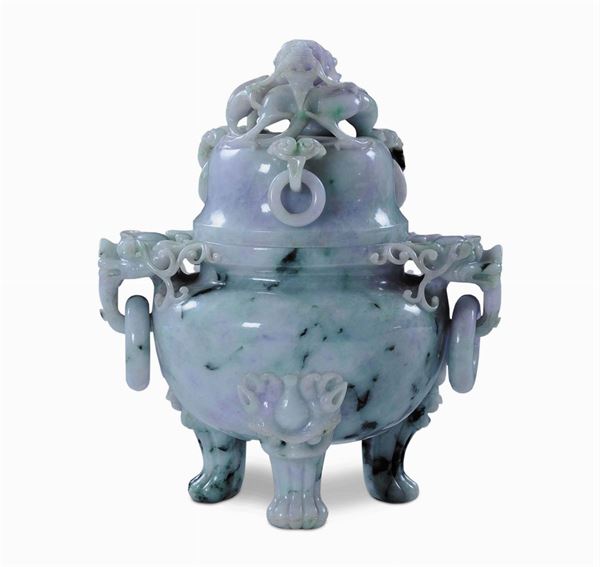 Importante Incensiere in giadeite lavanda. Cina, Dinastia Qing, inizio XX secolo