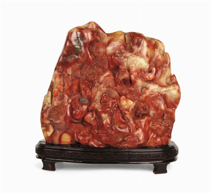Large soapstone with figures, China, Qing Dynasty, 19th century  - Auction Oriental Art - Cambi Casa d'Aste