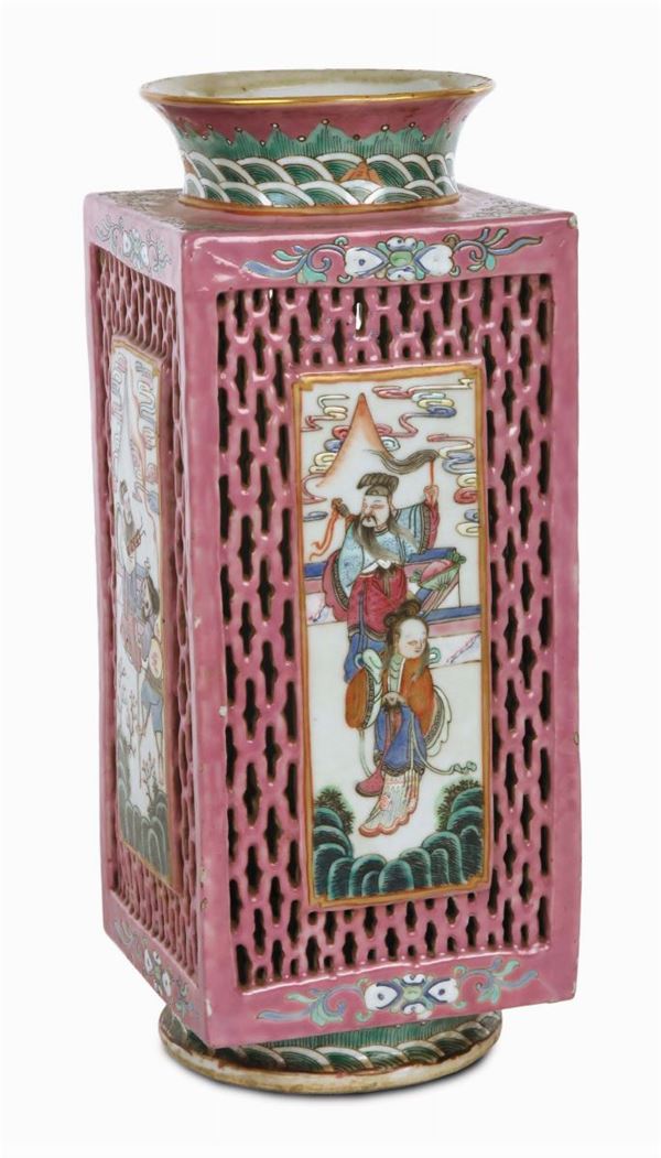 Famille-rose fretworked porcelain lantern, China, Qing Dynasty, 19th century