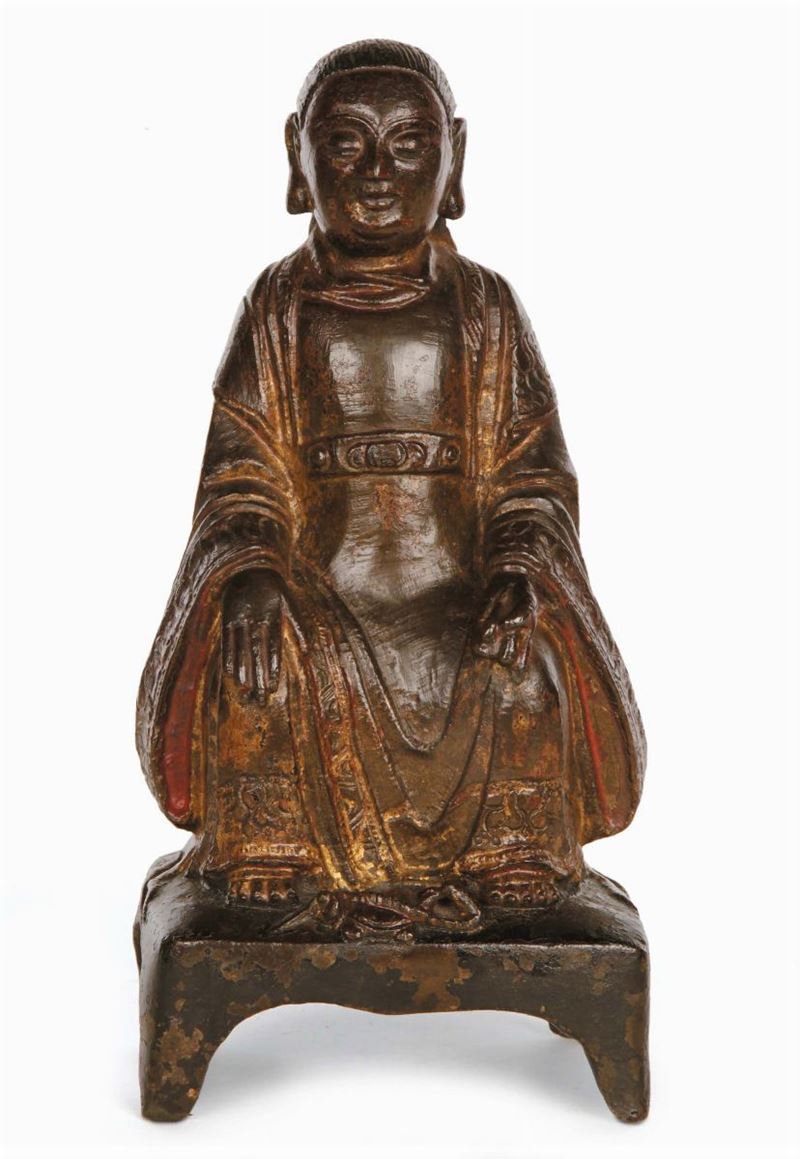 Bronzo con dignitario seduto. Cina, Dinastia Ming, XVII secolo  - Asta Arte Orientale - Cambi Casa d'Aste