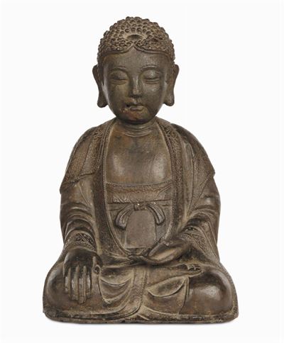 Buddha in Bronzo Seduto. Cina, Dinastia Ming, XVII Secolo