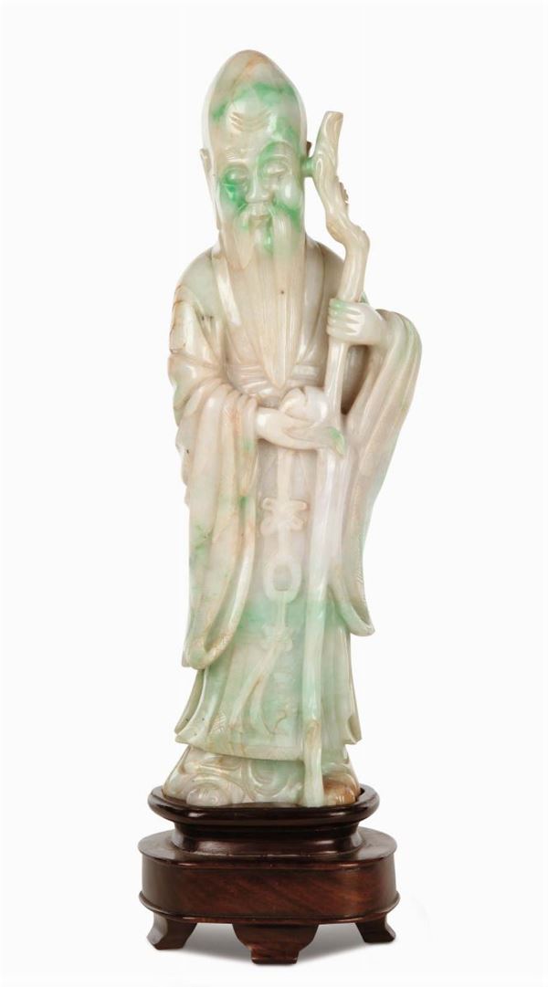 White and apple-green jadeite sage, China, Qing Dynasty, 19th century
