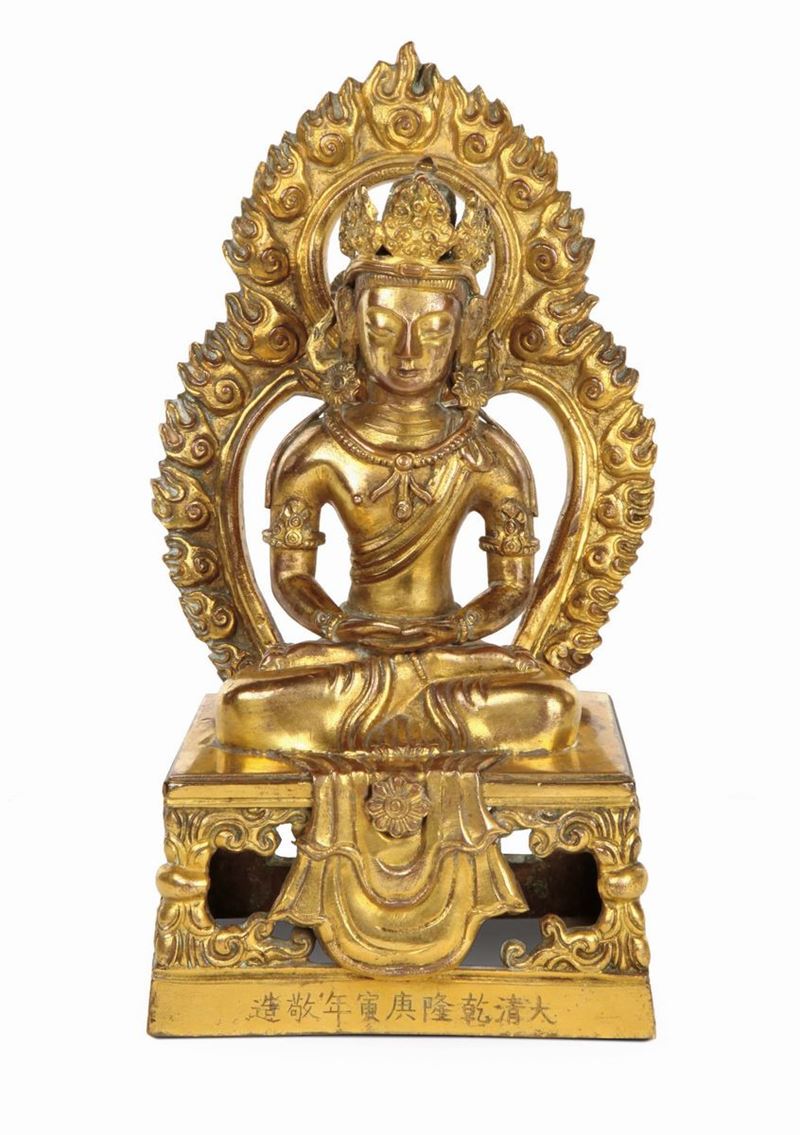 Bronzo dorato raffigurante Amitayus, Cina, Dinastia Qing, XVIII secolo  - Asta Arte Orientale - Cambi Casa d'Aste
