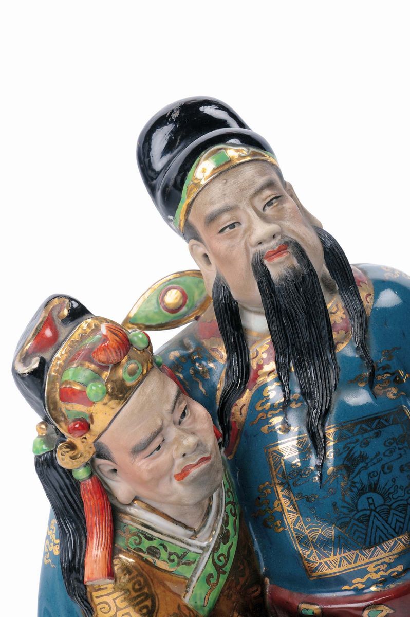 Gruppo in Porcellana Policroma con Ubriachi, Cina Periodo Repubblica, XX Secolo