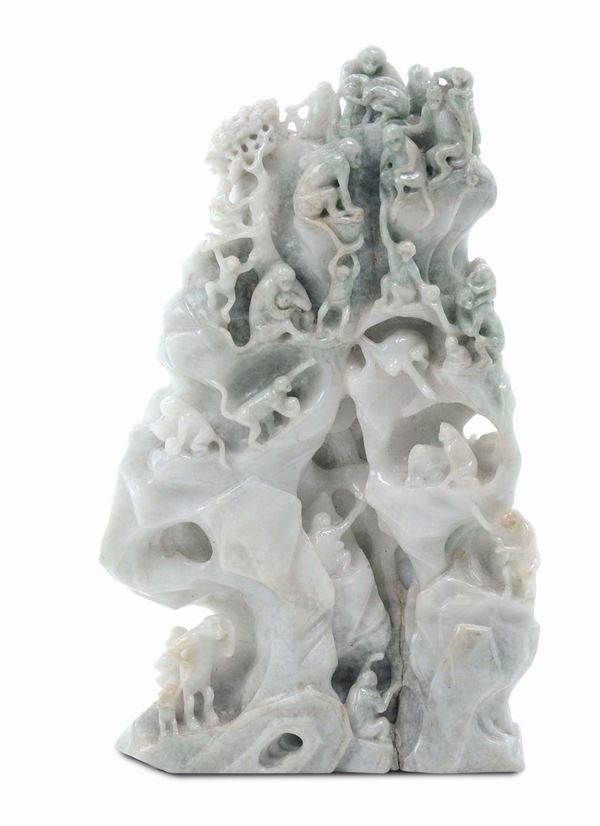 Jadeite group with small monkeys, China, Qing Dynasty, beginning 20th century
