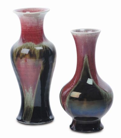 Due Vasi in Porcellana Flambè di Forma Diversa, Cina, Dinastia Qing, XIX Secolo