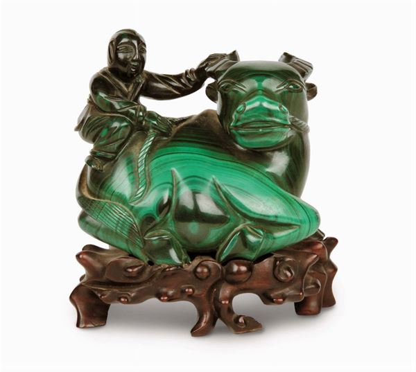 Malachite group representing a child on a buffalo, China, Qing Dynasty, 19th century