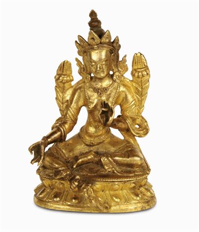 Piccolo Bronzo Dorato con Divinità, Cina, Dinastia Qing, XVIII Secolo