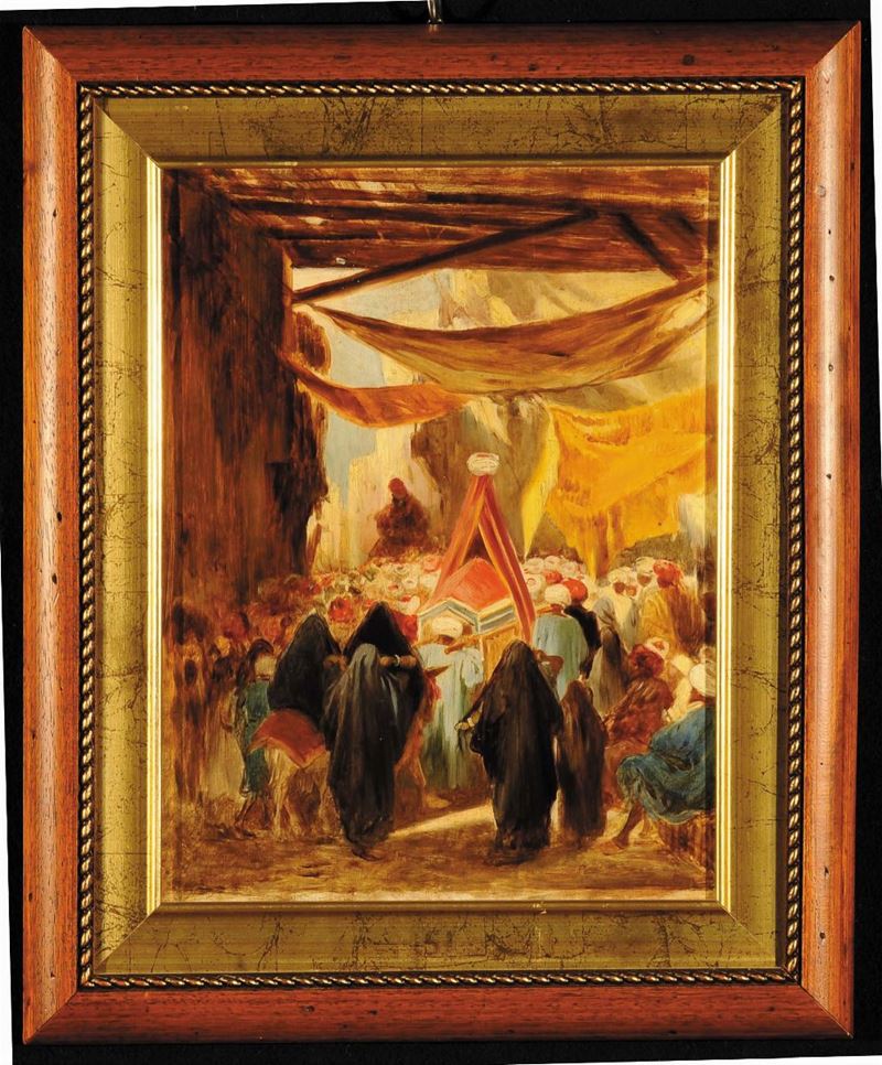 Stefano Ussi (1822-1901) Mercato in una strada orientale  - Asta Dipinti del XIX e XX secolo - Cambi Casa d'Aste