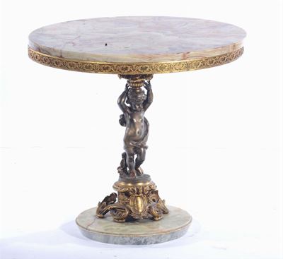 Tavolino in Onice e Bronzo, XX Secolo