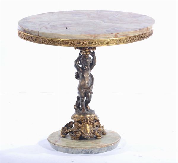 Tavolino in onice e bronzo, XX secolo