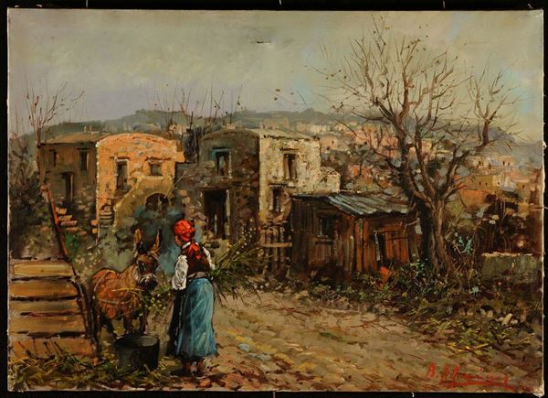 Lotto di tre dipinti di cui due a firma Esposito e uno a firma De Dominici