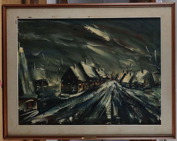 Alberto Sanvitale (?-1999) Borgo innevato, 1951