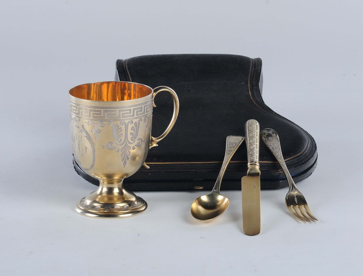 Set di Posate da Bimbo in Argento. Londra 1870