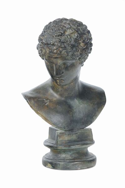 Busto di Antinoo in Bronzo Patinato All’antica, Fonderia Chiurazzi Napoli XIX-XX Secolo