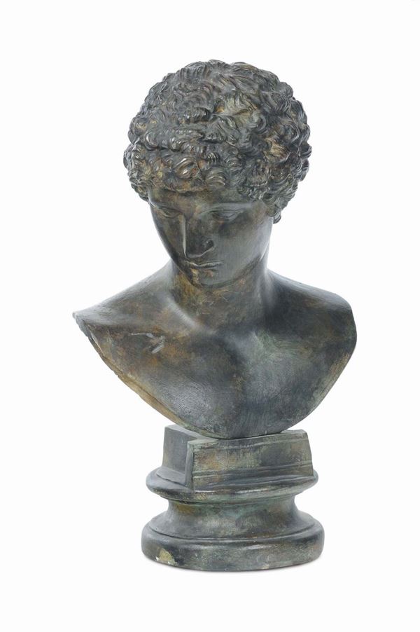 Busto di Antinoo in bronzo patinato all’antica, Fonderia Chiurazzi Napoli XIX-XX secolo