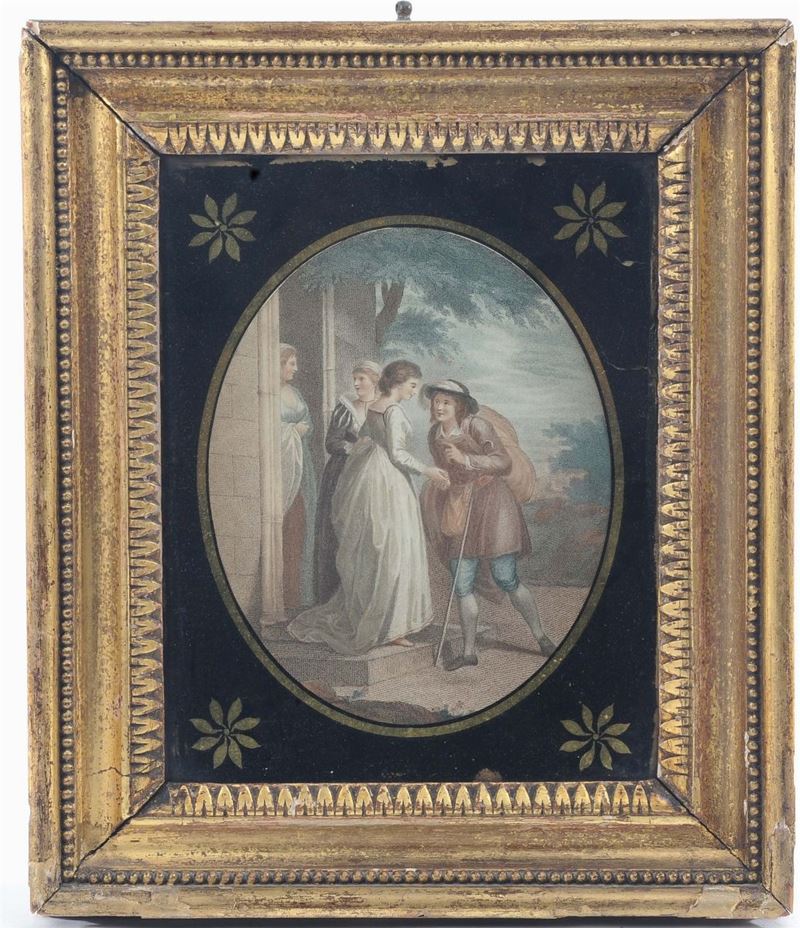 Stampa con scena galante in cornice dorata  - Asta Antiquariato e Dipinti Antichi - Cambi Casa d'Aste
