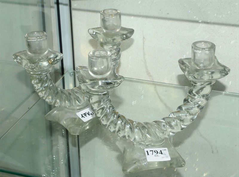 Coppia di candelieri in vetro a due luci  - Auction Antique and Old Masters - Cambi Casa d'Aste