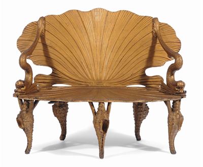 Divanetto in Legno Scolpito e Dorato, XIX Secolo