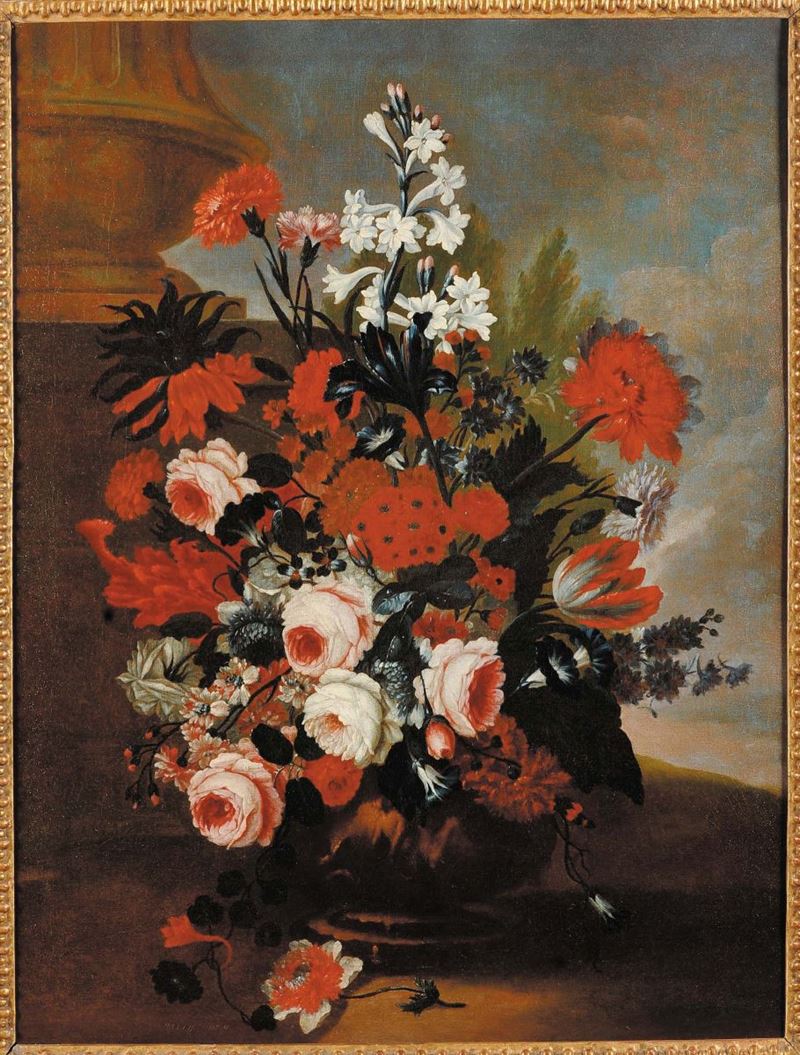 Karel Van Vogelaer detto Carlo de’ Fiori (1653-1695) Vaso con fiori  - Auction Antique and Old Masters - Cambi Casa d'Aste
