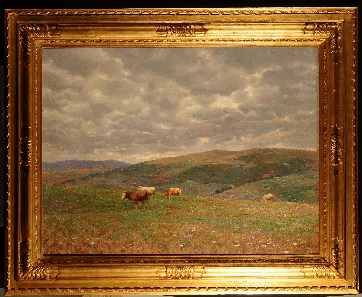 Alberto Zardo ( 1876 - 1959 )paesaggio con Mucche